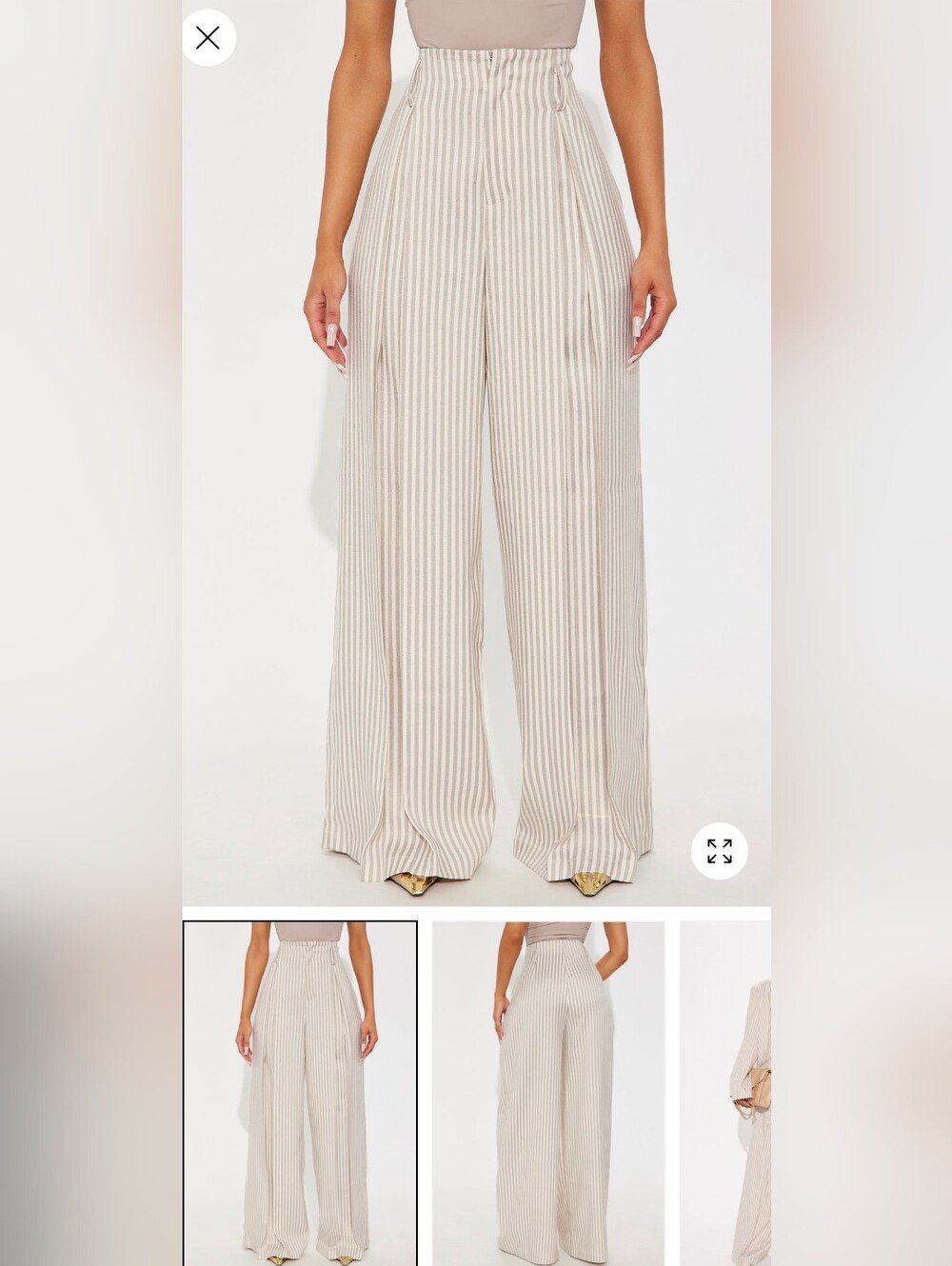 Fashion Nova Taupe & White Vertical-Stripe Wide Leg Pants